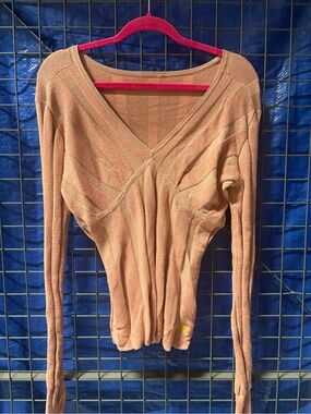 Pink Ribbed sparkly V-Neck Sweater